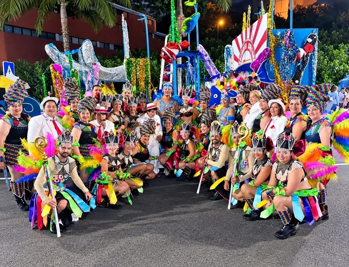 The Portuguese Dance Society of Johannesburg in colourful carnival costumes at the Madeira Carnival